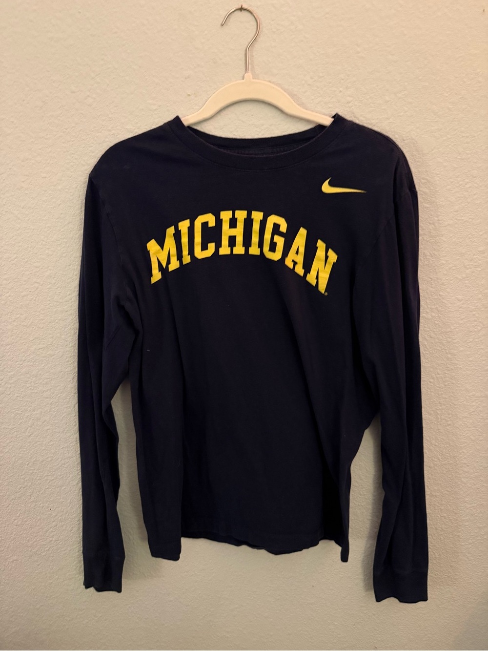 Nike Navy and Yellow 'Michigan' Long Sleeve Tee